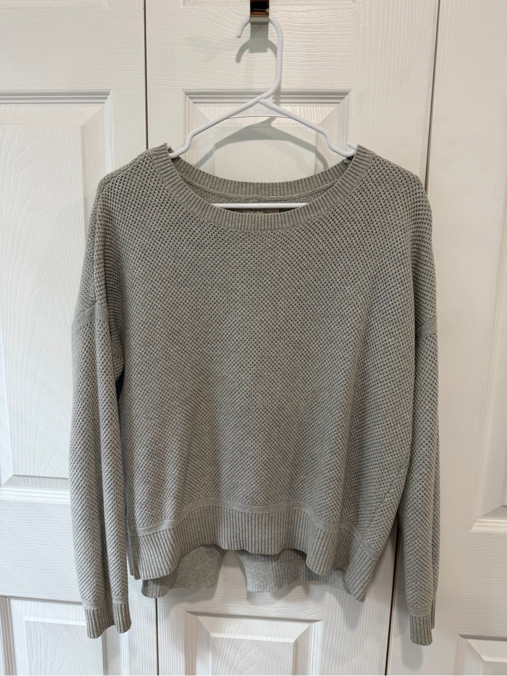 LOFT Light Gray Waffle-Knit Crewneck Sweater